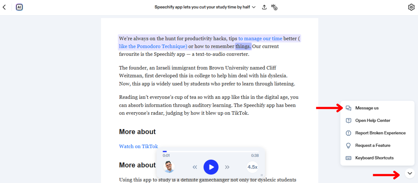How to Access Support on the Speechify Web App